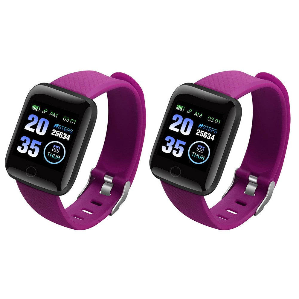 2Pcs 116plus Smart Watch Sports Fitness Tracker with Heart Rate Monitor - Purple