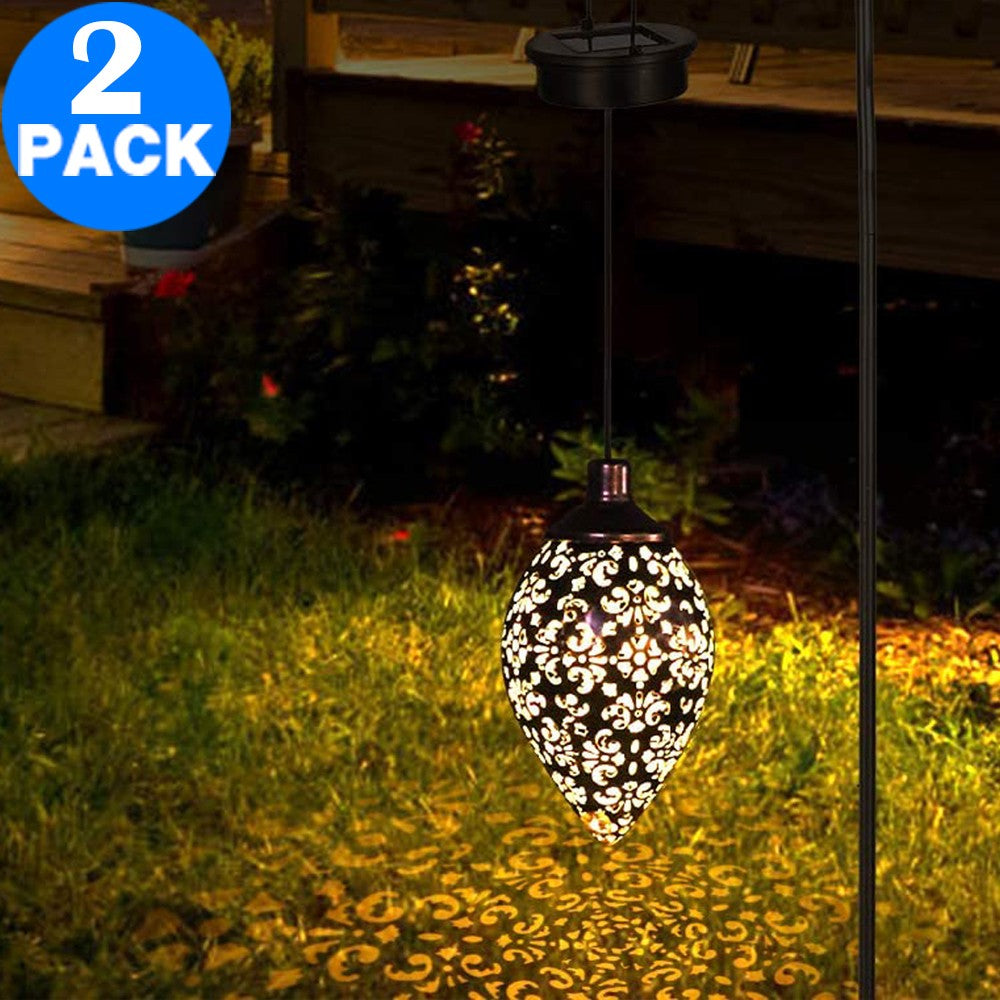 2 X 1 LED Hanging Lantern Solar Powered Lights Warm White Lamp with Handle for Garden Patio Path