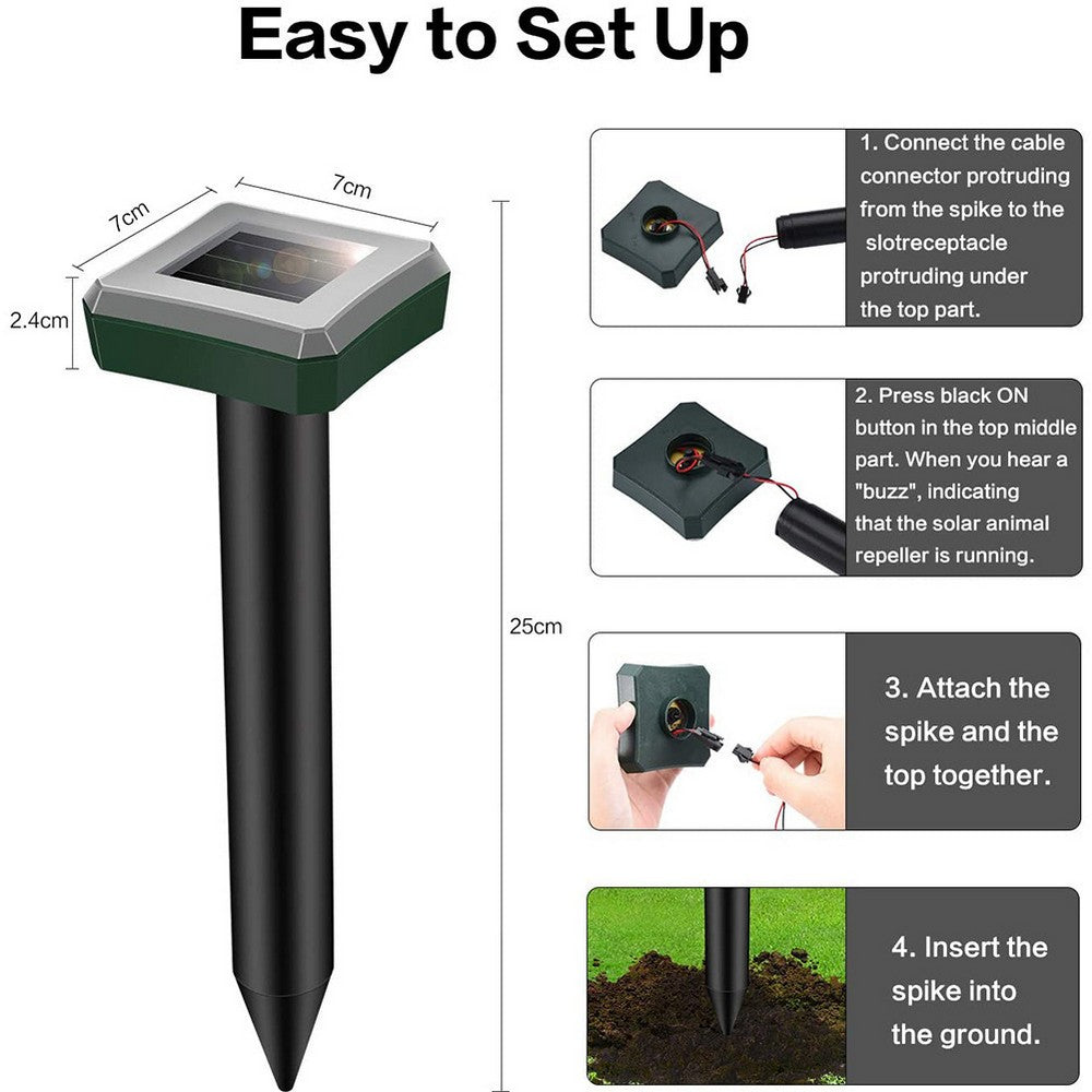 3 X Outdoor Solar Powered Ultrasonic Mole Repeller for Lawn Garden Yard