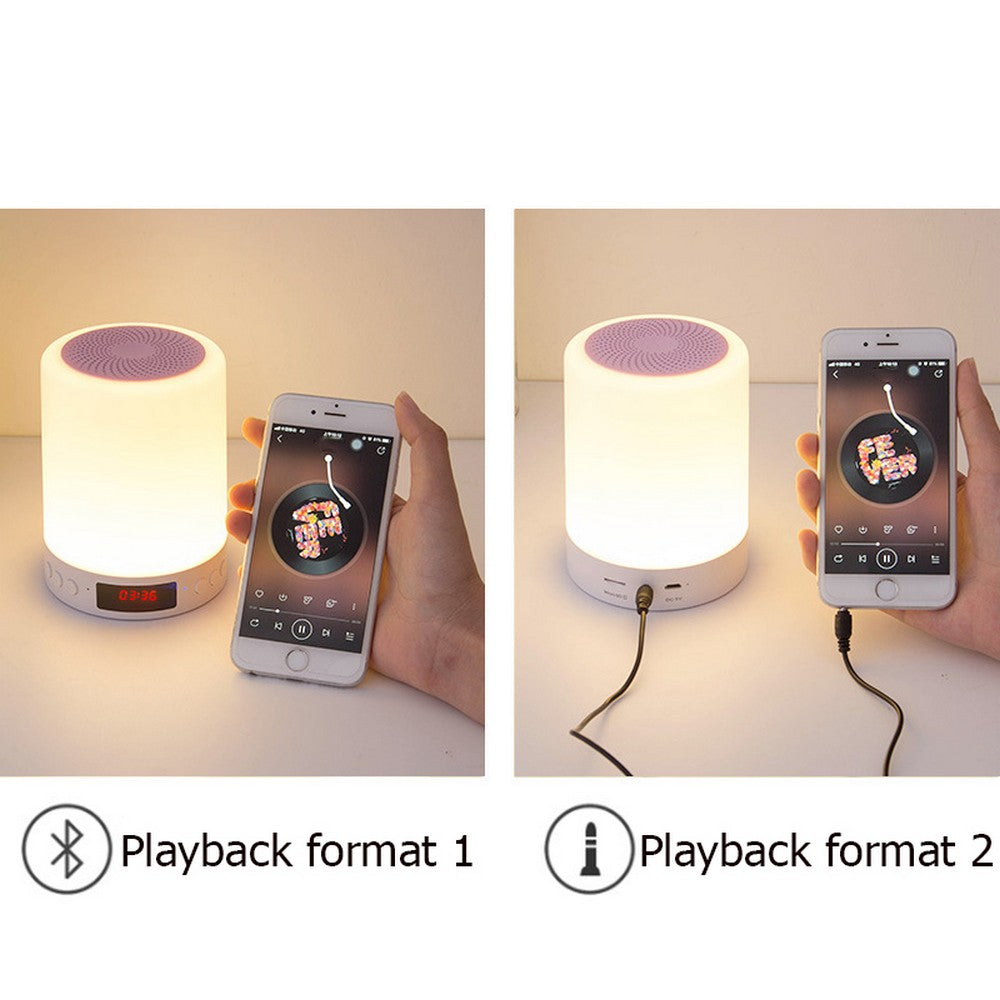 3 In 1 Bluetooth Speaker with Colour Changing LED Light and Alarm Clock Bedroom Lamp