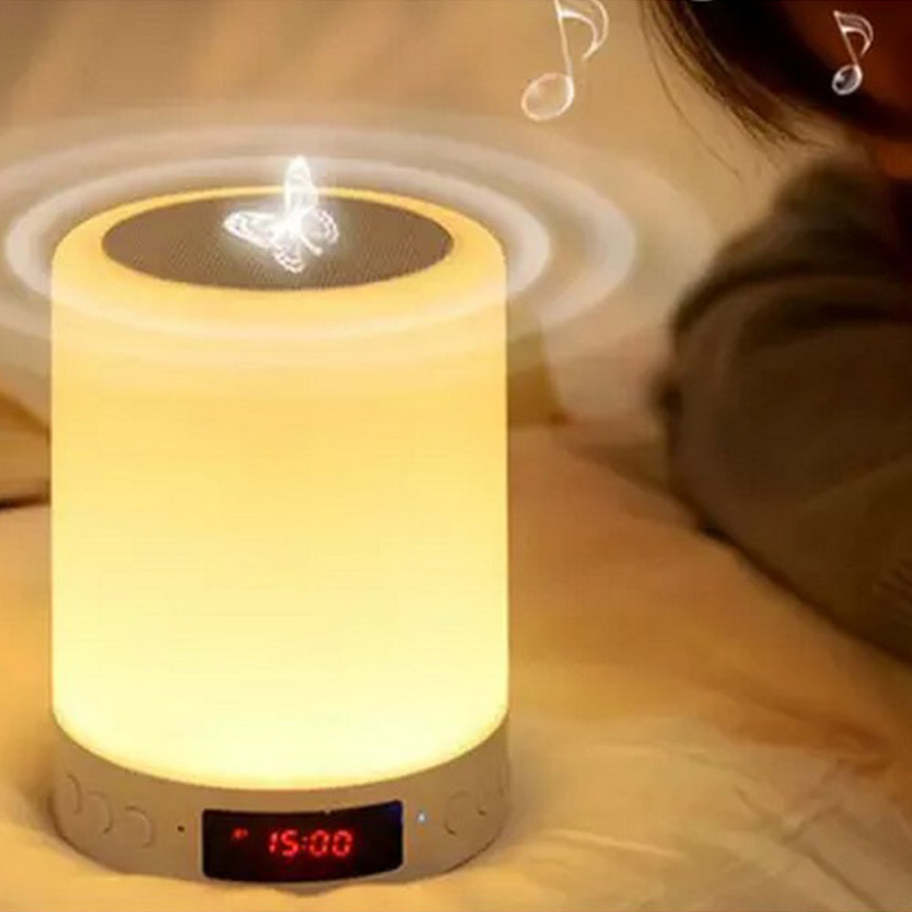 3 In 1 Bluetooth Speaker with Colour Changing LED Light and Alarm Clock Bedroom Lamp