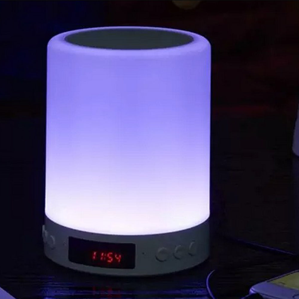 3 In 1 Bluetooth Speaker with Colour Changing LED Light and Alarm Clock Bedroom Lamp