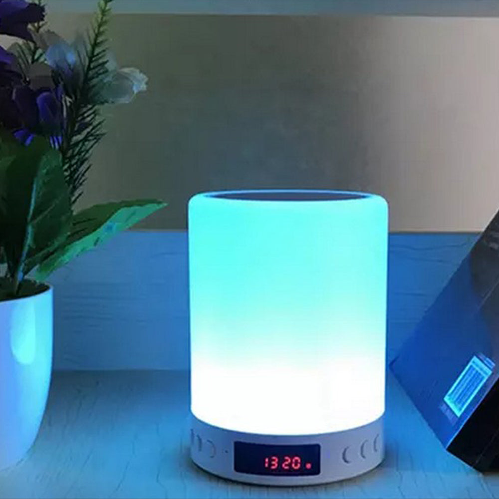 3 In 1 Bluetooth Speaker with Colour Changing LED Light and Alarm Clock Bedroom Lamp