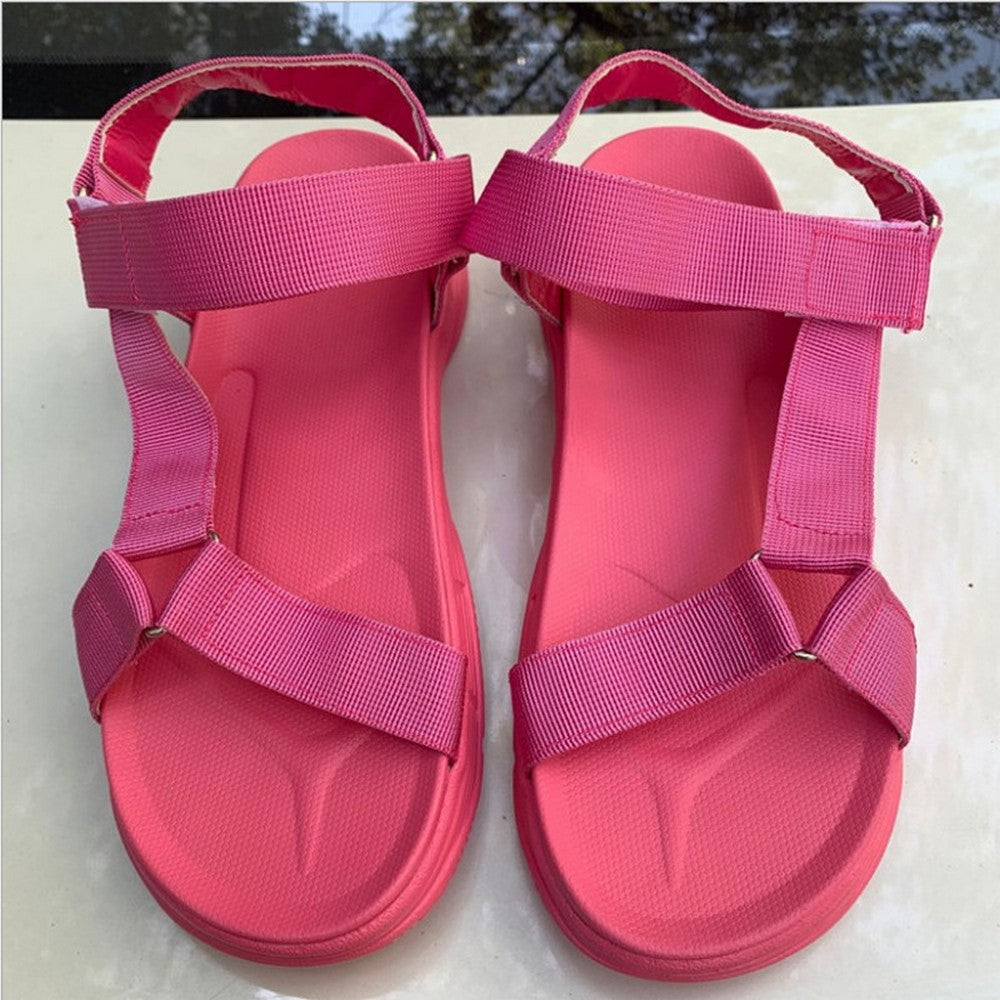 Womens Summer Platform Sandals Ankle Strap Open Toe Strappy Sandals Beach Shoes Rose Red