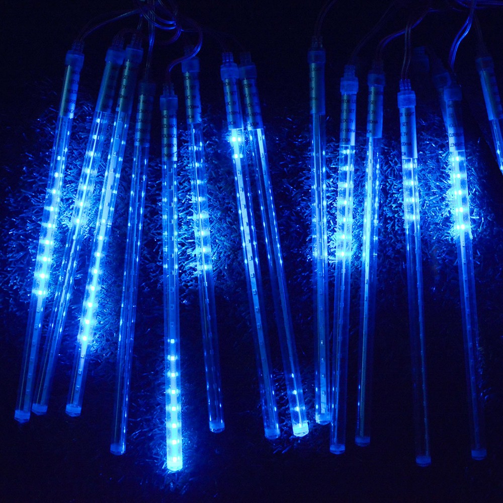 8 Tube 288 LEDs Solar Powered Lights Christmas Decoration Lamps Meteor Shower Rain Lights for Christmas Holiday Party Home Patio Party Blue