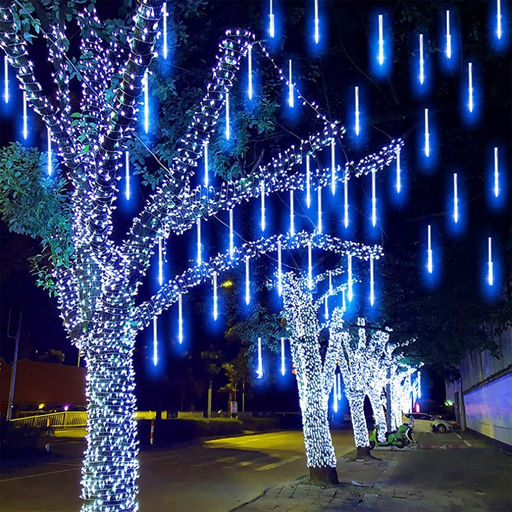 8 Tube 288 LEDs Solar Powered Lights Christmas Decoration Lamps Meteor Shower Rain Lights for Christmas Holiday Party Home Patio Party Blue