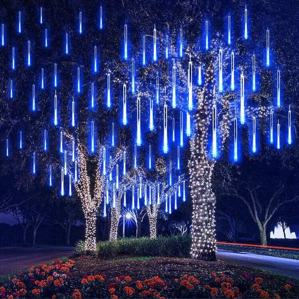 8 Tube 288 LEDs Solar Powered Lights Christmas Decoration Lamps Meteor Shower Rain Lights for Christmas Holiday Party Home Patio Party Blue