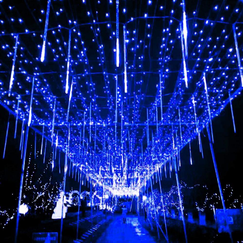 8 Tube 288 LEDs Solar Powered Lights Christmas Decoration Lamps Meteor Shower Rain Lights for Christmas Holiday Party Home Patio Party Blue
