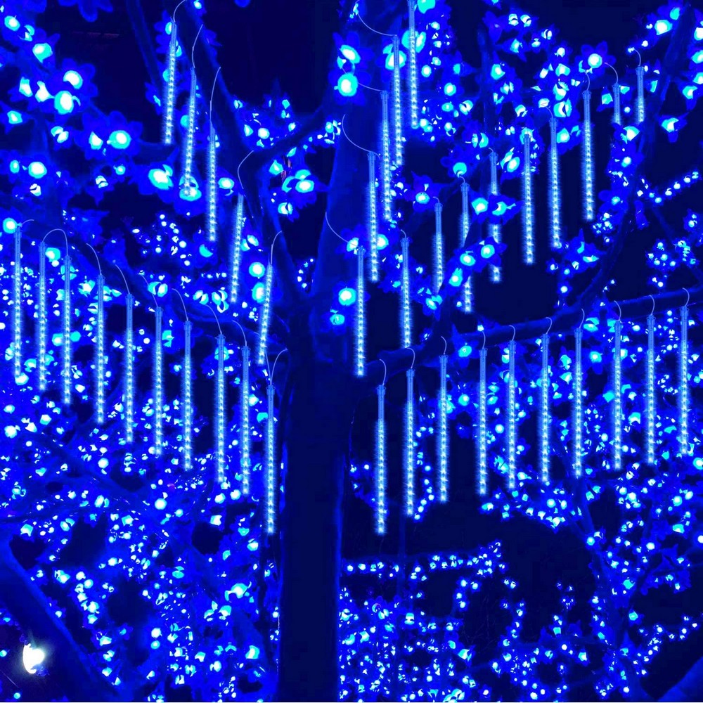8 Tube 288 LEDs Solar Powered Lights Christmas Decoration Lamps Meteor Shower Rain Lights for Christmas Holiday Party Home Patio Party Blue