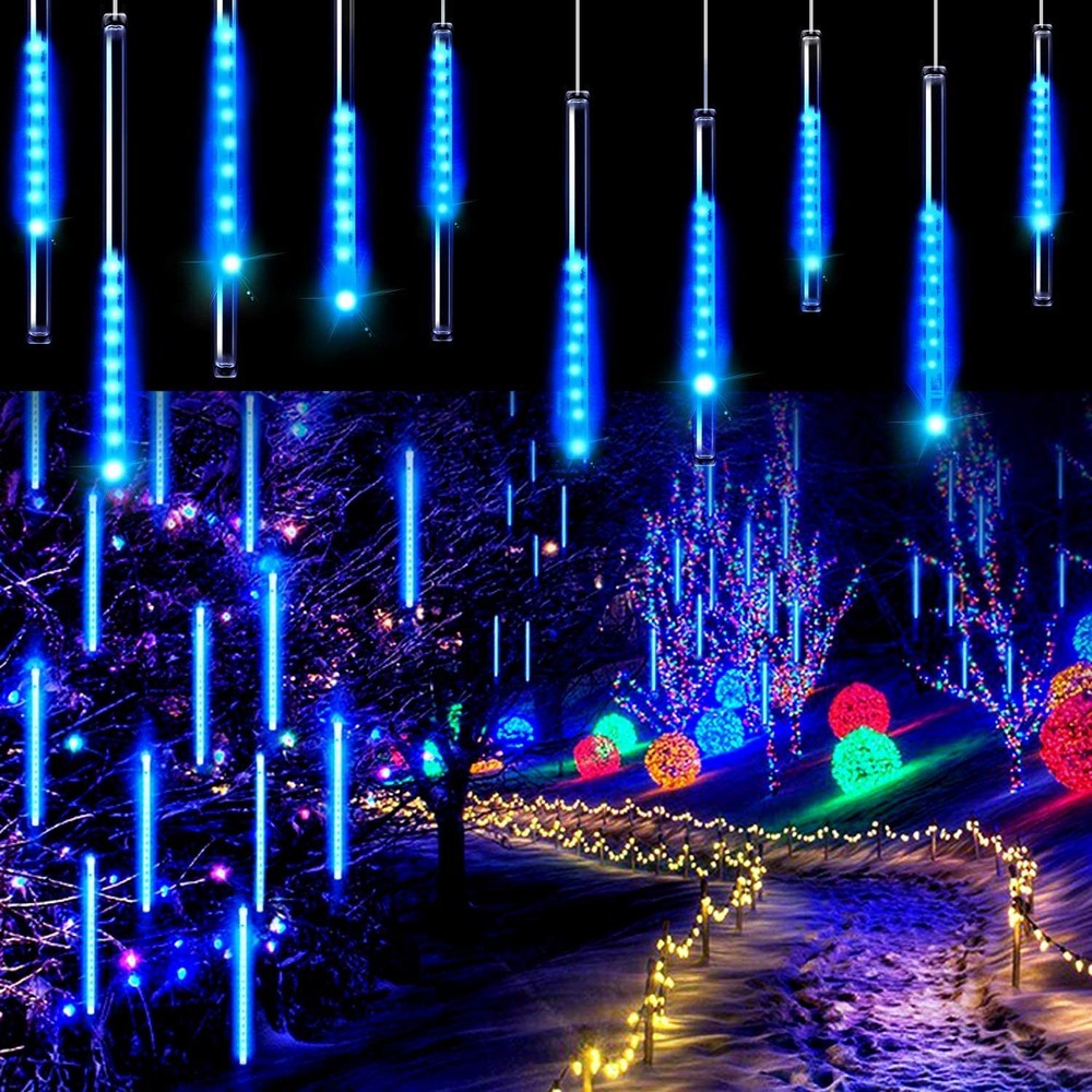 8 Tube 288 LEDs Solar Powered Lights Christmas Decoration Lamps Meteor Shower Rain Lights for Christmas Holiday Party Home Patio Party Blue