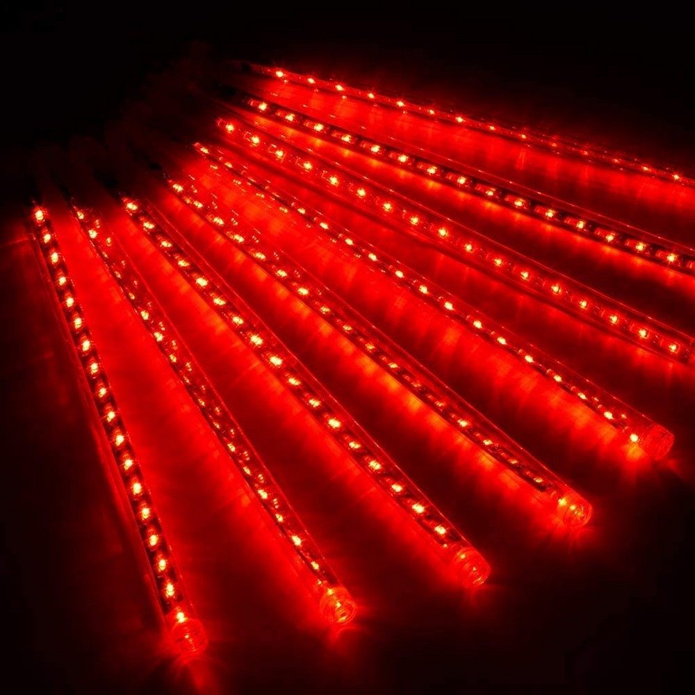 10 Tube 360 LEDs Solar Powered Lights Christmas Decoration Lamps Meteor Shower Rain Lights for Christmas Holiday Party Home Patio Party Red