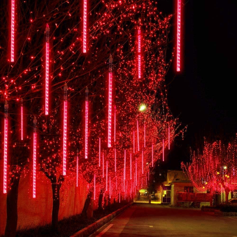 10 Tube 360 LEDs Solar Powered Lights Christmas Decoration Lamps Meteor Shower Rain Lights for Christmas Holiday Party Home Patio Party Red