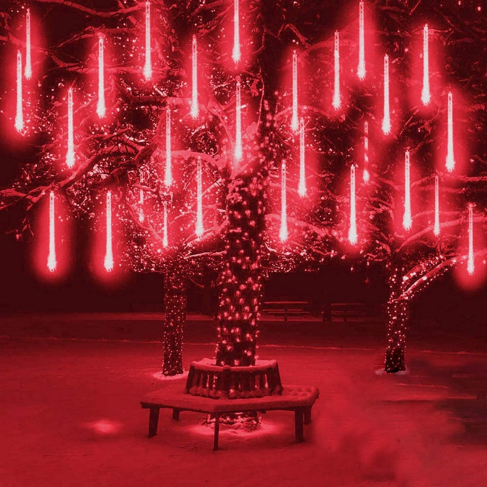 10 Tube 360 LEDs Solar Powered Lights Christmas Decoration Lamps Meteor Shower Rain Lights for Christmas Holiday Party Home Patio Party Red
