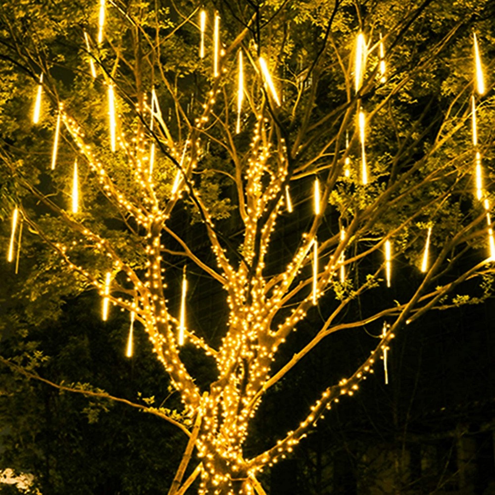 8 Tube 288 LEDs Solar Powered Lights Christmas Decoration Lamps Meteor Shower Rain Lights for Christmas Holiday Party Home Patio Party Warm White