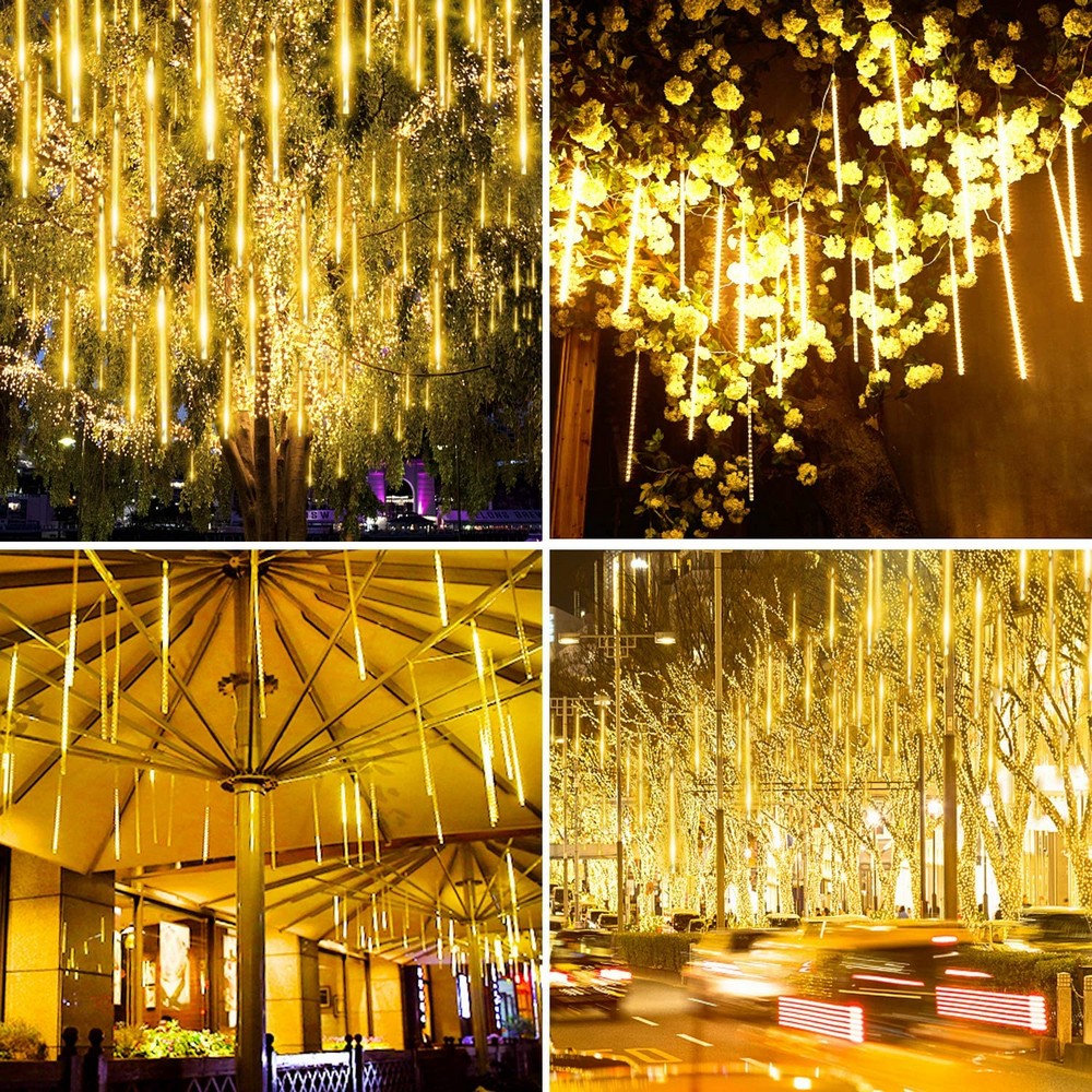 8 Tube 288 LEDs Solar Powered Lights Christmas Decoration Lamps Meteor Shower Rain Lights for Christmas Holiday Party Home Patio Party Warm White