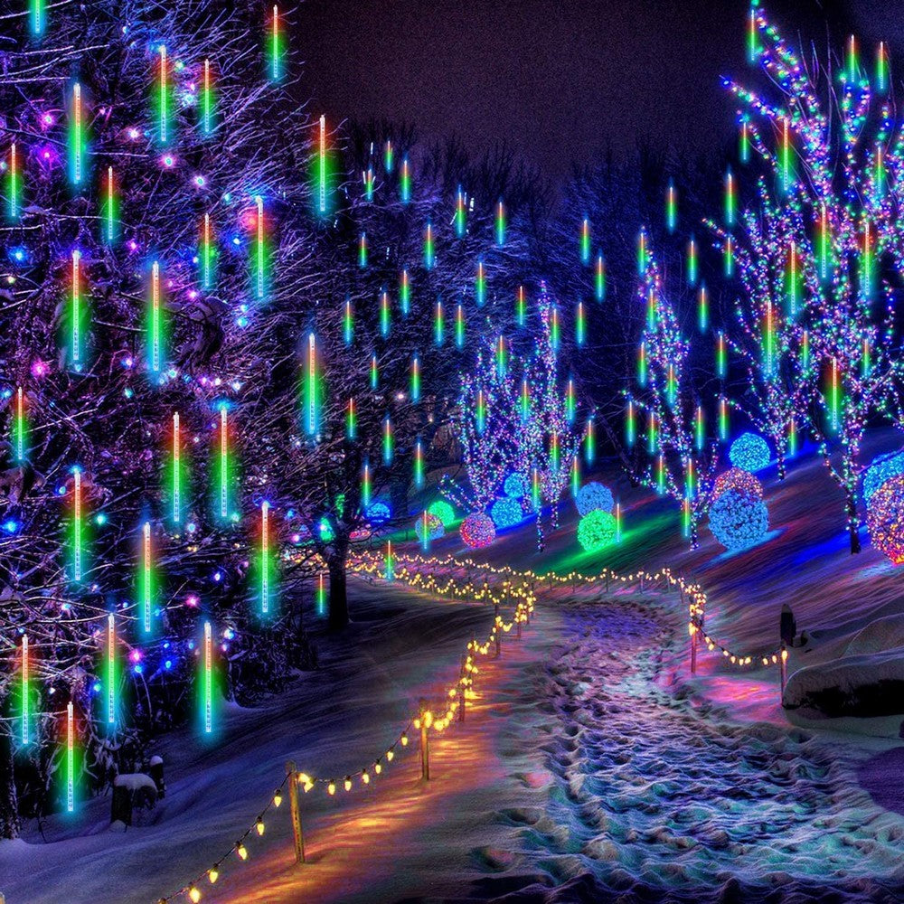 10 Tube 360 LEDs Solar Powered Lights Christmas Decoration Lamps Meteor Shower Rain Lights for Christmas Holiday Party Home Patio Party Multicolour
