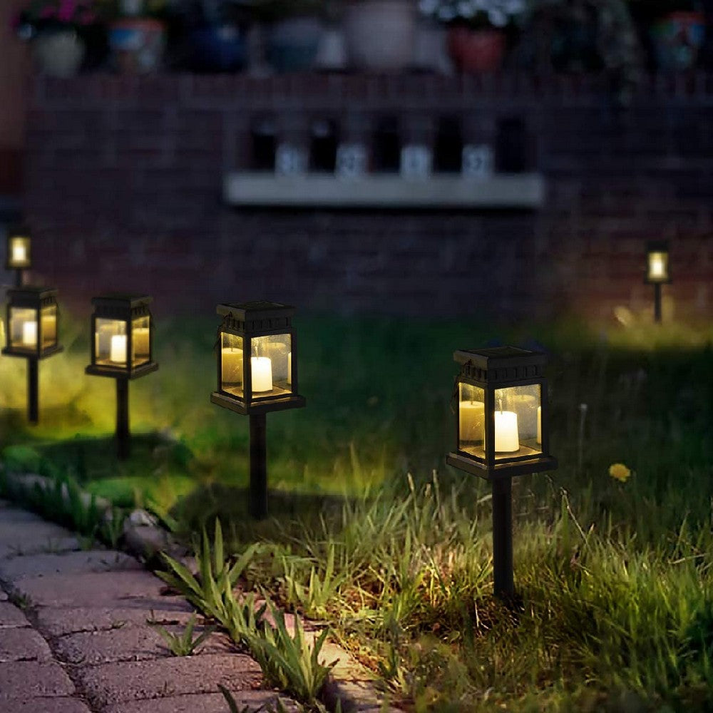 4 X 2 in 1 Waterproof Solar Powered Lights Candle Effect Lamp Hanging Lantern with Stake