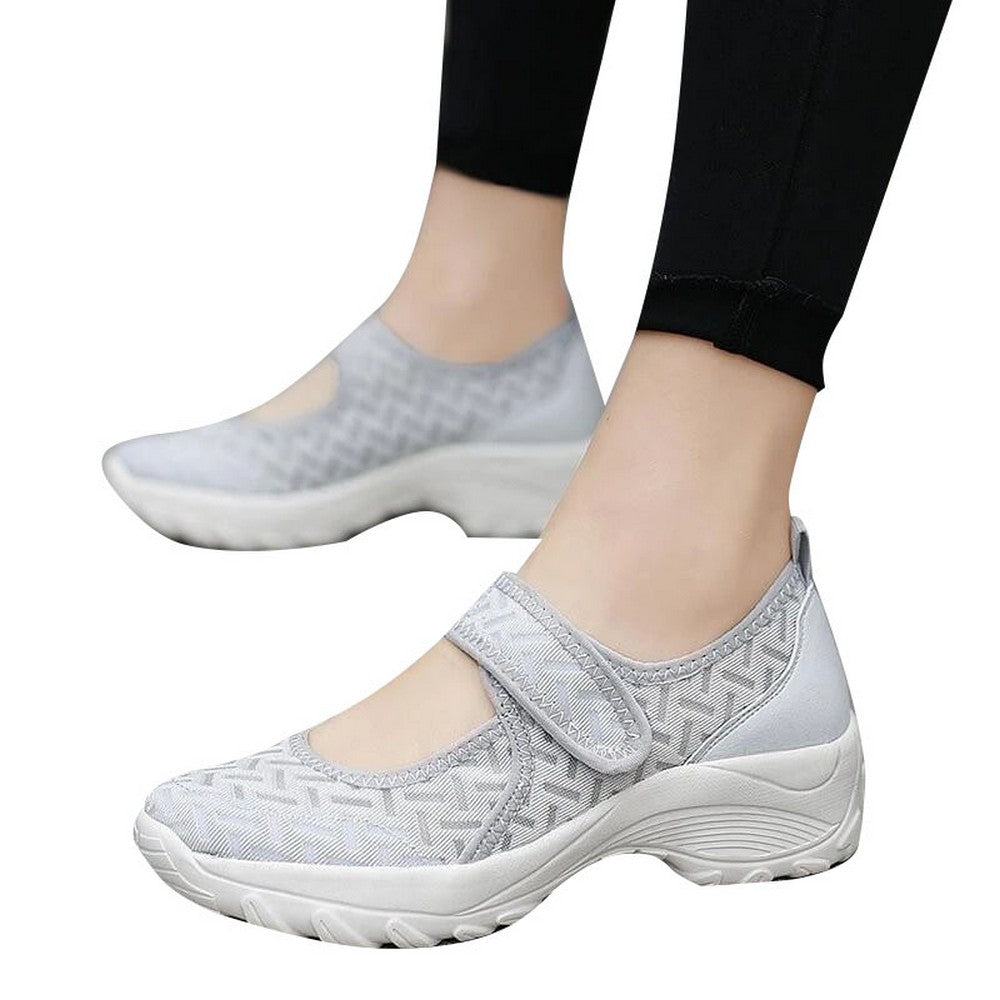Women Summer Breathable Mesh Light Shoes Wedge Platform Walking Shoes Grey