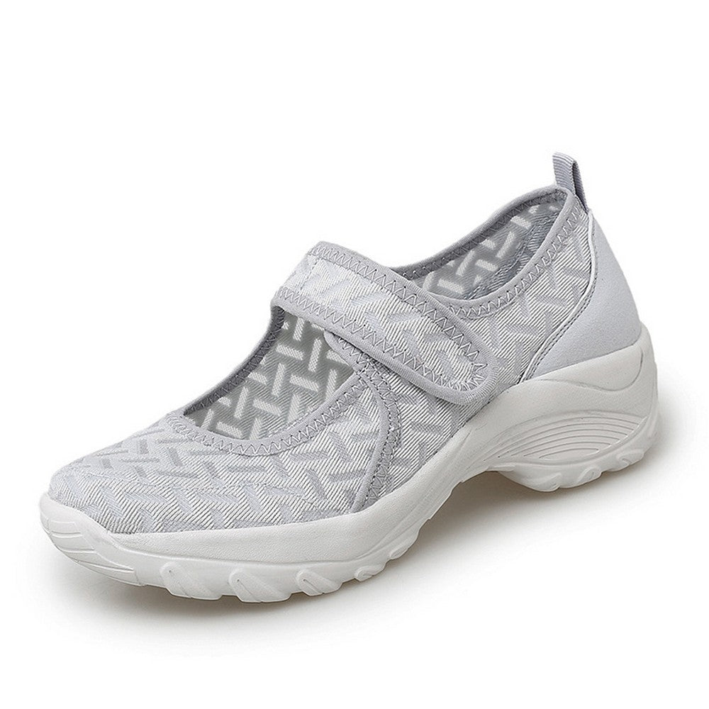 Women Summer Breathable Mesh Light Shoes Wedge Platform Walking Shoes Grey