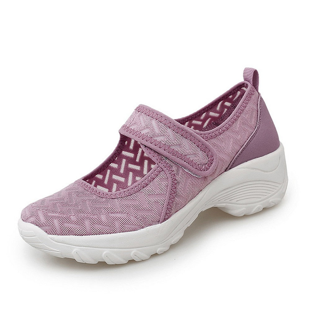 Women Summer Breathable Mesh Light Shoes Wedge Platform Walking Shoes Purple