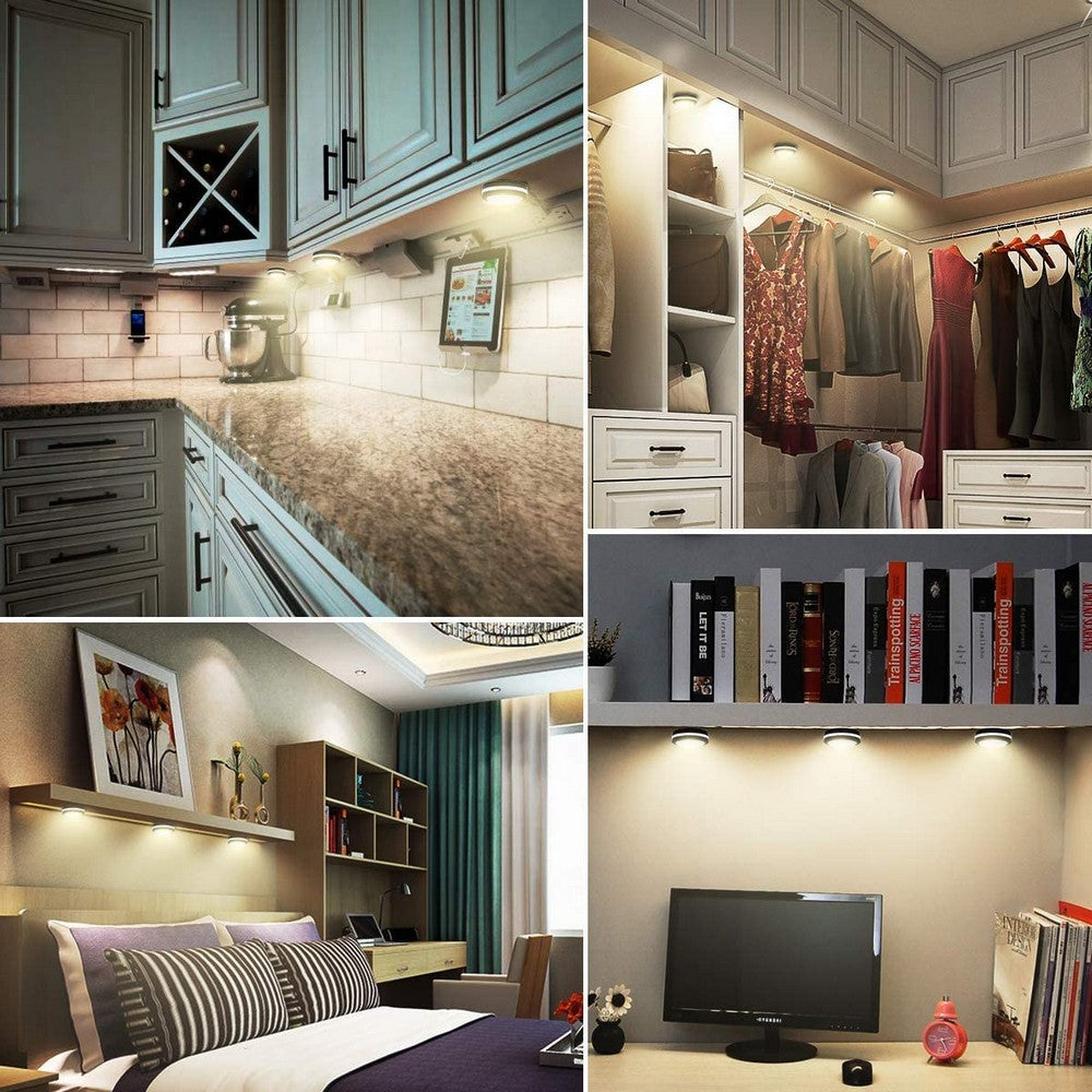 6 Pieces Wireless LED Puck Lights Multicolour Battery Operated Closet Light Cabinet Lamp Puck Light with 2 Remote Control
