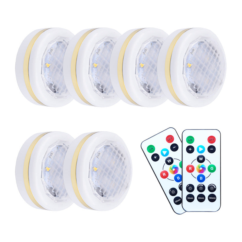 6 Pieces Wireless LED Puck Lights Multicolour Battery Operated Closet Light Cabinet Lamp Puck Light with 2 Remote Control