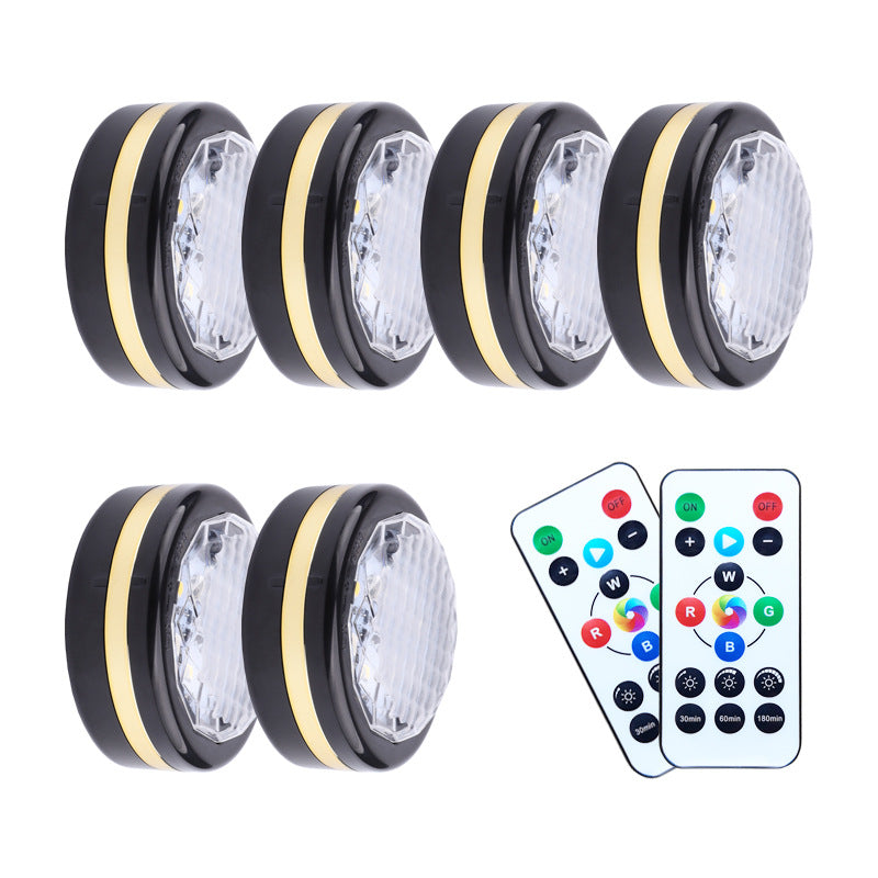 6 Pieces Wireless LED Puck Lights Multicolour Battery Operated Closet Light Cabinet Lamp Puck Light with 2 Remote Control