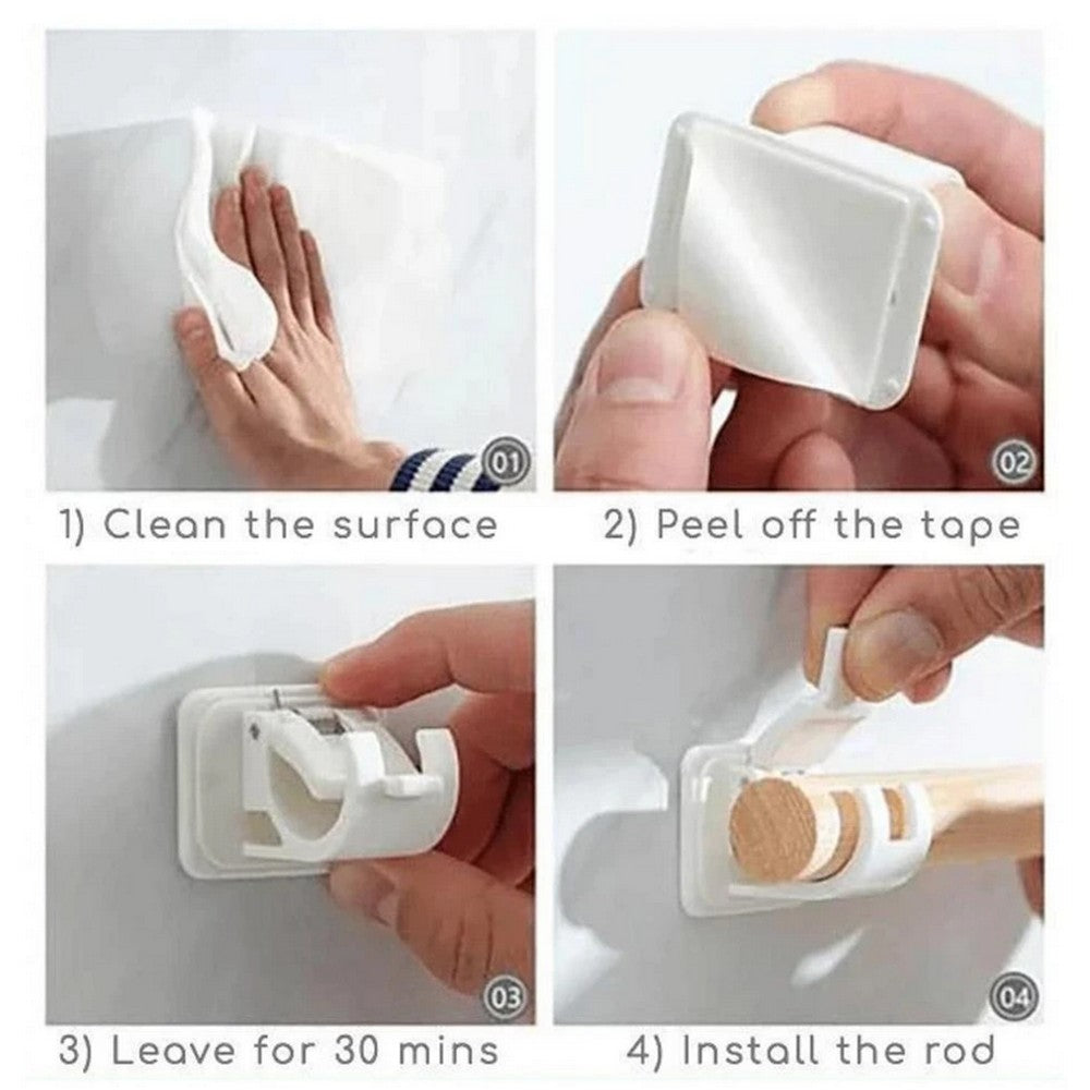 4 Pairs of Self Adhesive Nail Free Adjustable Rod Bracket Holders