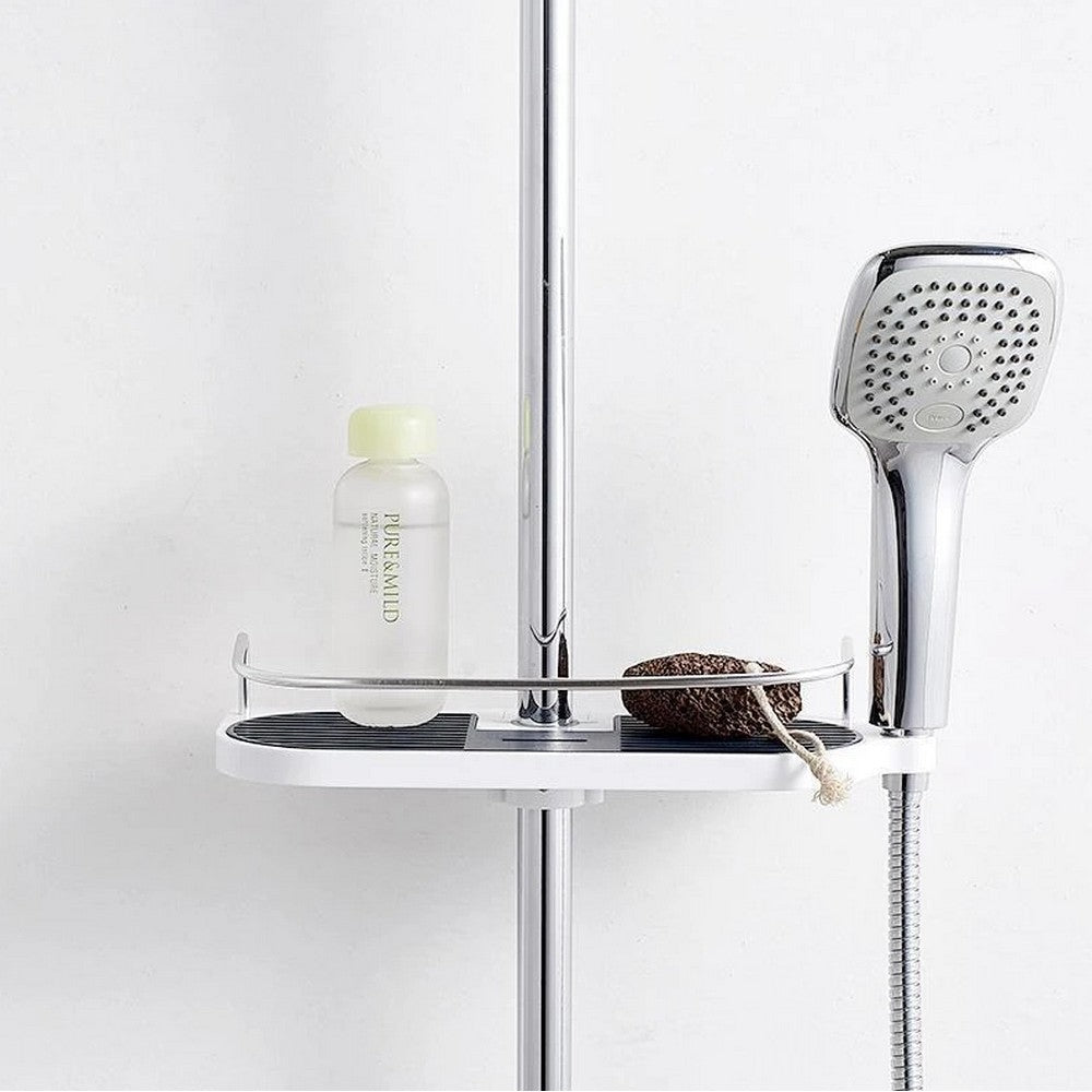 Home Bathroom Multifunctional Punch Free Shower Lift Bar Storage Rack Shampoo Organizer Sponge Holder Tray with Shower Bracket for Handheld Shower Head