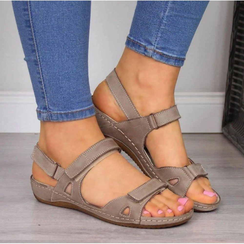 Women Summer Sandal Ladies Open Toe Hook and Loop Sandal Blue
