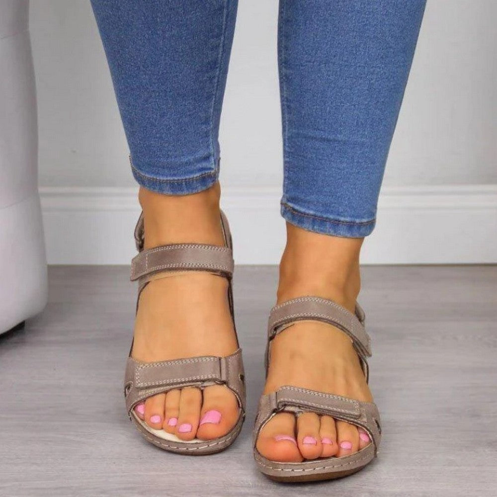 Women Summer Sandal Ladies Open Toe Hook and Loop Sandal Blue