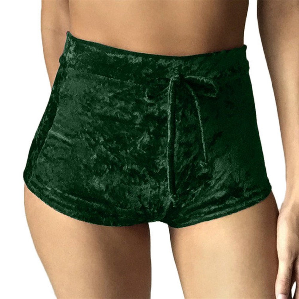 2 X Women High Waist Drawstring Velvet Shorts