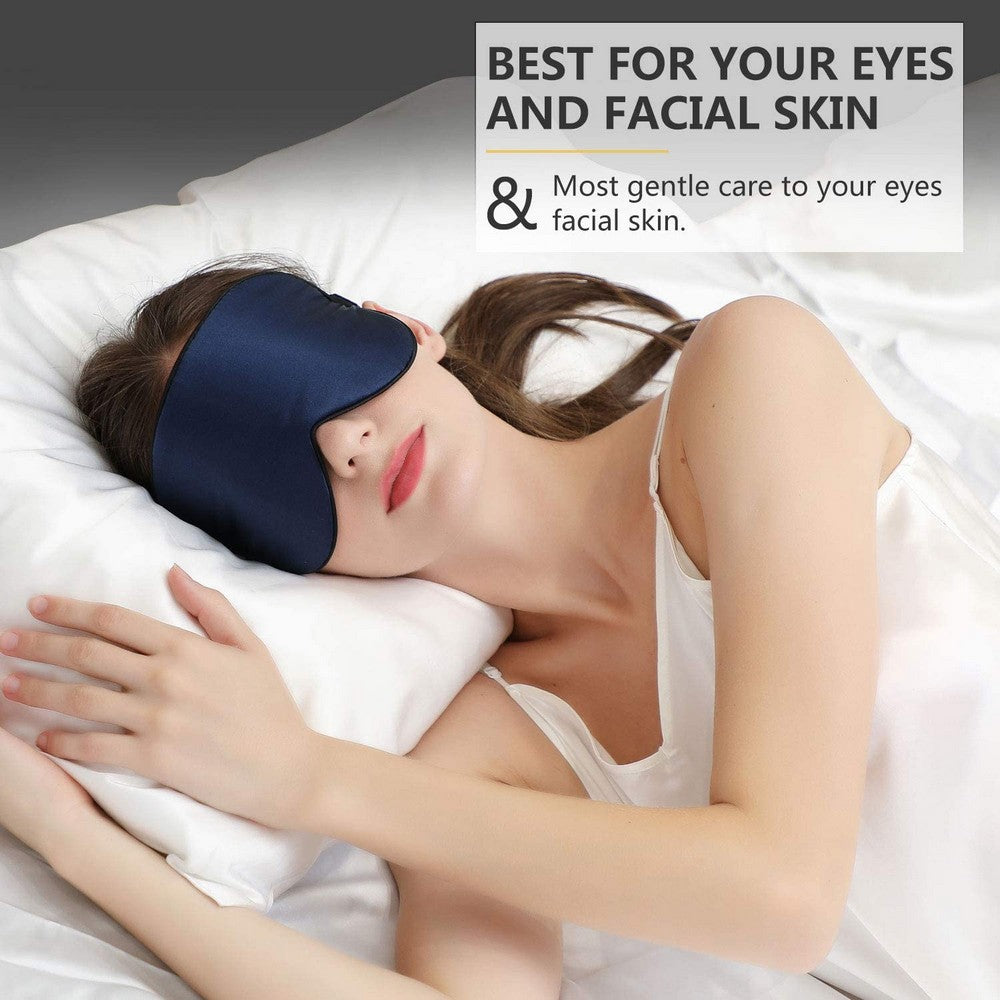 2 Pack Adjustable Super Smooth Blindfold Silk Sleep Eye Mask with Bag Black and Navy