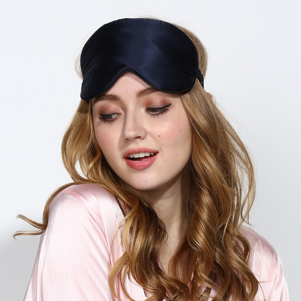 2 Pack Adjustable Super Smooth Blindfold Silk Sleep Eye Mask with Bag Black and Navy