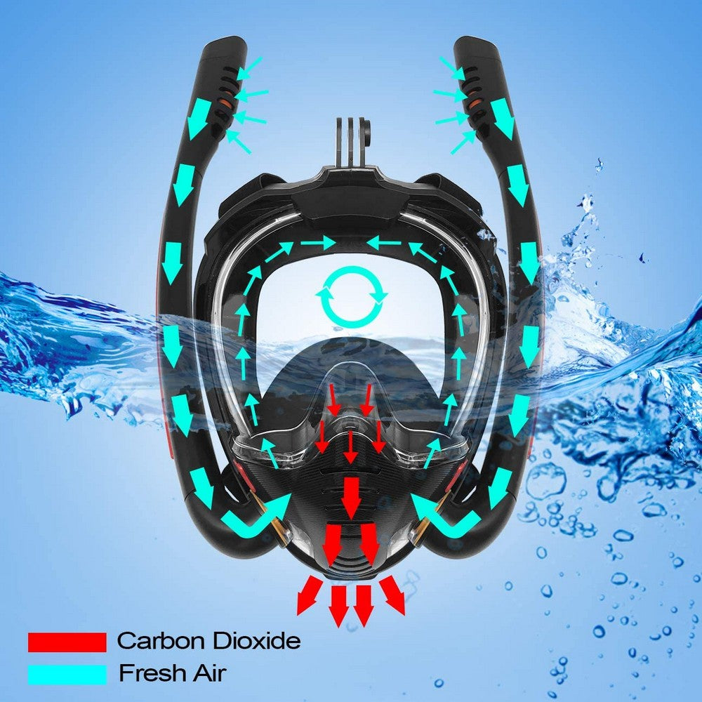 K3 Summer Snorkeling Mask Diving Mask Snorkel Mask with Dual Free Breathing System for Adults White and Blue
