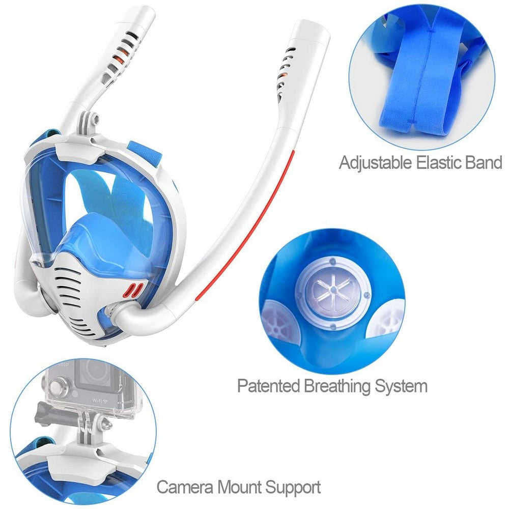 K3 Summer Snorkeling Mask Diving Mask Snorkel Mask with Dual Free Breathing System for Adults White and Blue