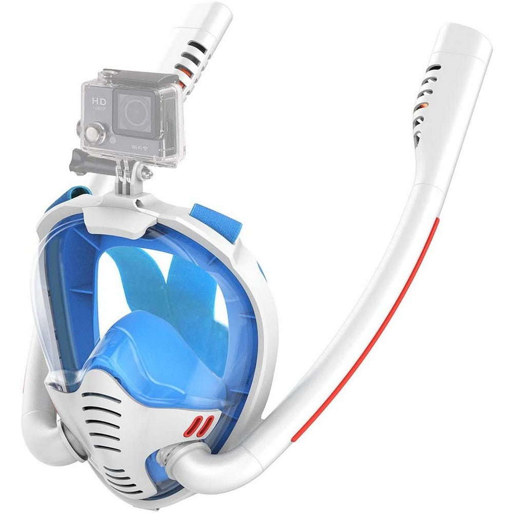 K3 Summer Snorkeling Mask Diving Mask Snorkel Mask with Dual Free Breathing System for Adults White and Blue