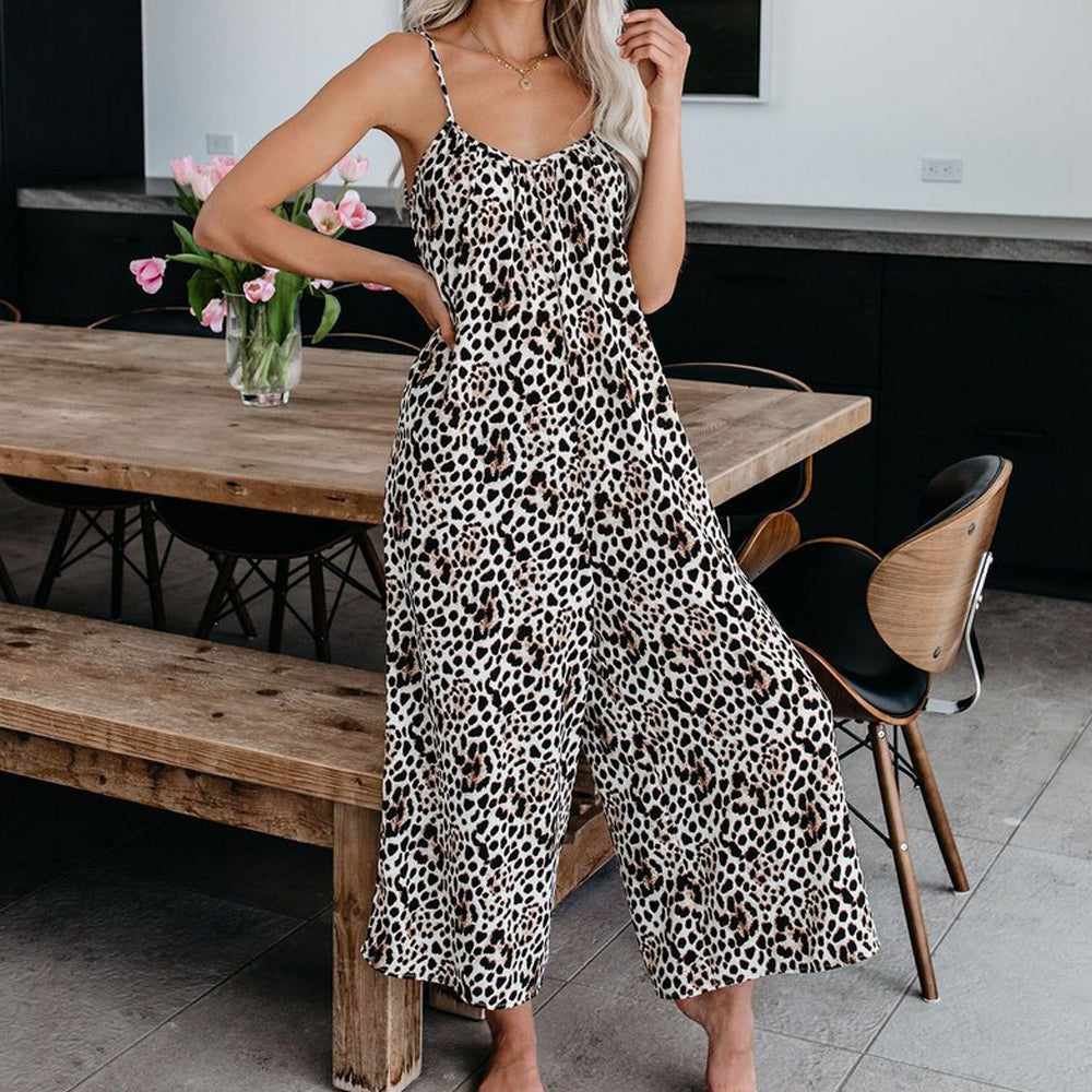 Women's Loose Dye Sleeveless Spaghetti Straps Jumpsuit Wide Leg Pants Rompers