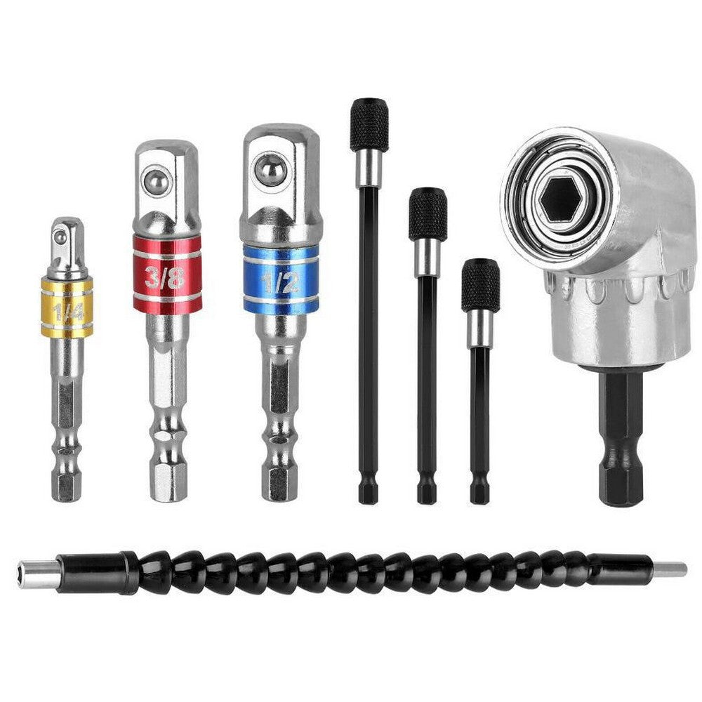 8 Pieces Flexible Drill Extension Hex Shank Drill Nut Driver Bit Set Bendable Drill Bit Extension Kit Socket Adapter Set Screwdriver Bit Set Tools