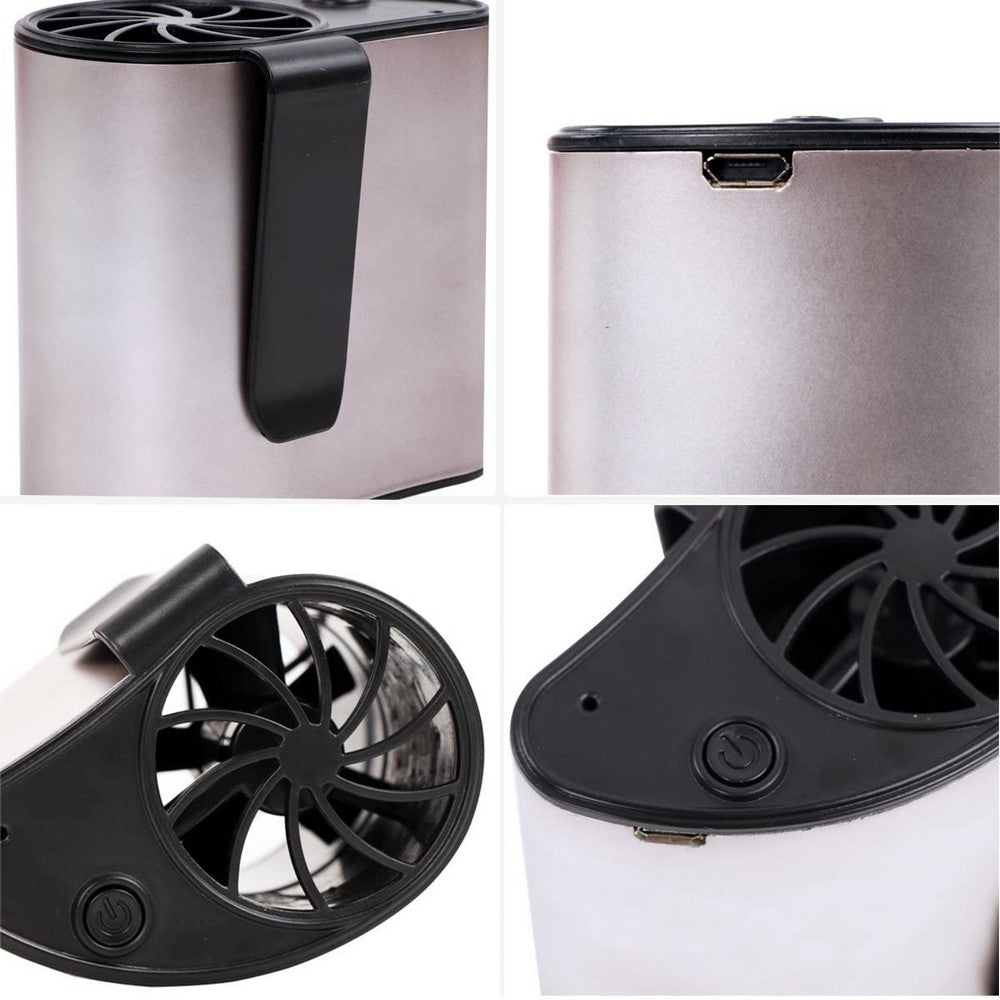 2 Pack Mini Portable USB Rechargeable Fan Waist Fan Can be Worn on the Waist Silver