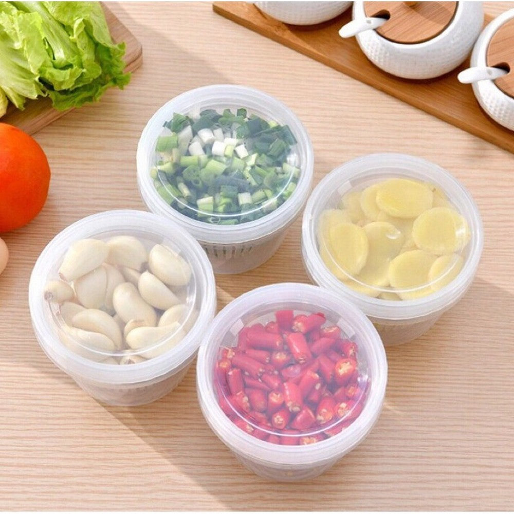 3 X Kitchen Round Drain Sealed Box Ginger Garlic Onion Food Container Refrigerator Storage Draining Bowl with Lid