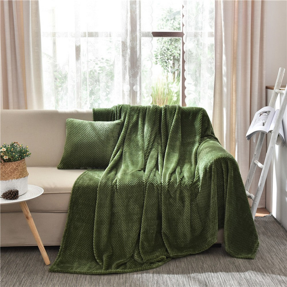 Flannel Fleece Blanket Super Soft Cozy Bed Blanket Sofa Throw Blanket WITHOUT Pillow Case Army Green