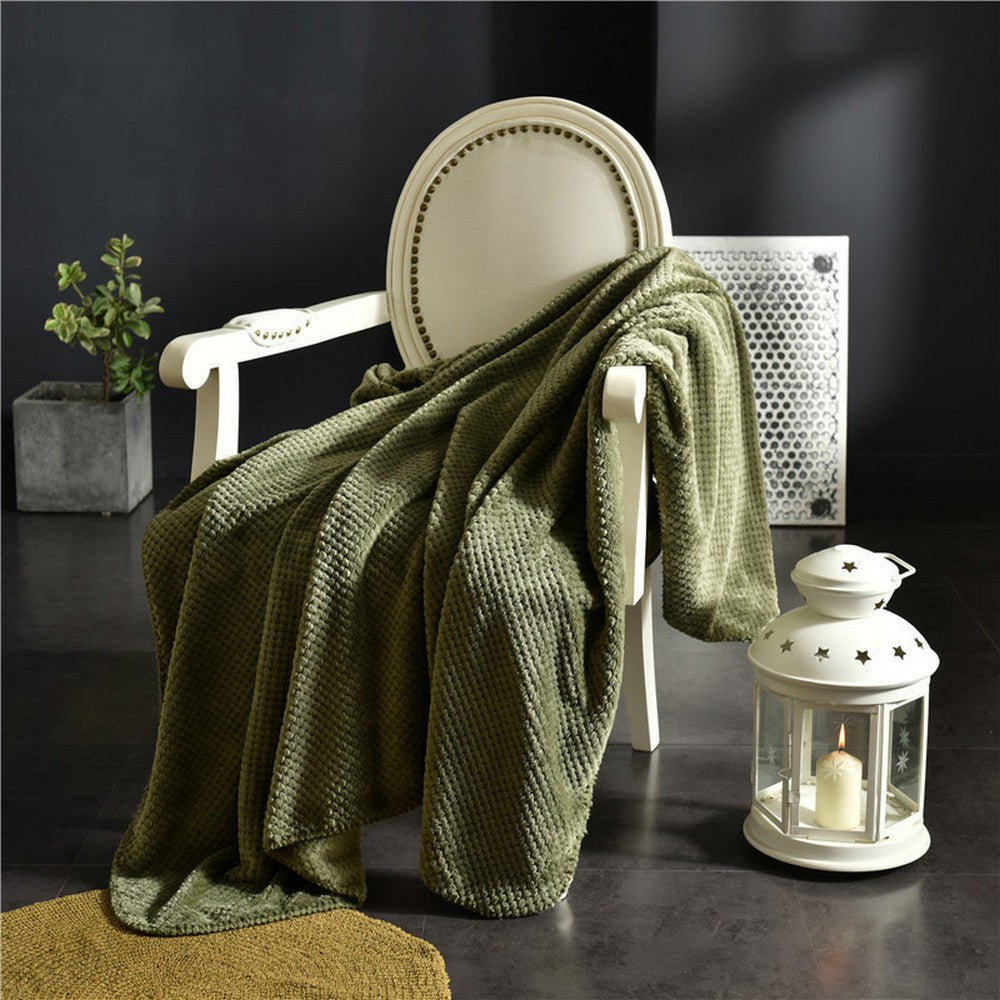 Flannel Fleece Blanket Super Soft Cozy Bed Blanket Sofa Throw Blanket WITHOUT Pillow Case Army Green