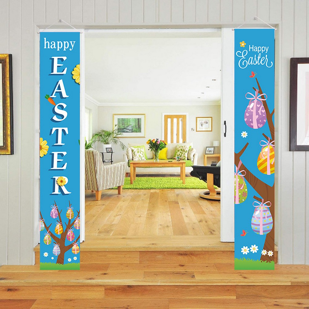 2 Pairs of Happy Easter Banner Easter Porch Sign Door Decoration Easter Decoration Style 3 Style 4