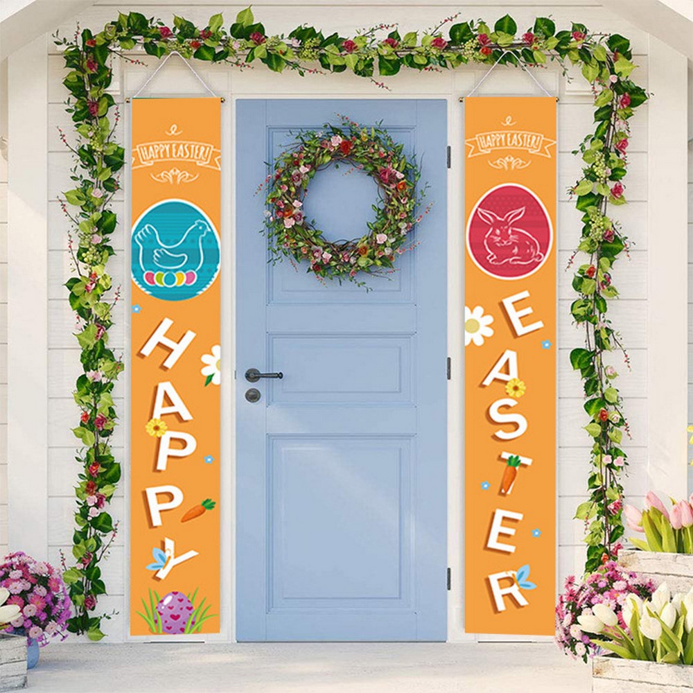2 Pairs of Happy Easter Banner Easter Porch Sign Door Decoration Easter Decoration Style 1 Style 5