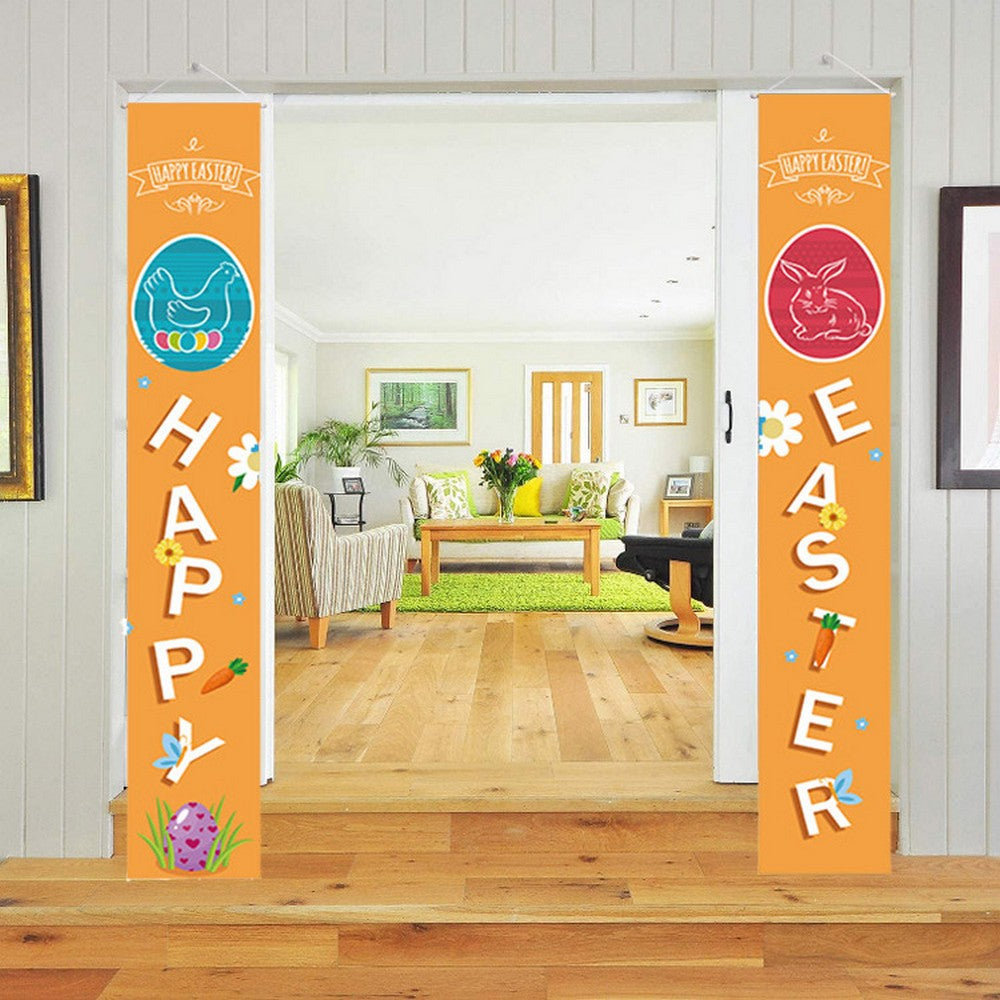 2 Pairs of Happy Easter Banner Easter Porch Sign Door Decoration Easter Decoration Style 1 Style 5