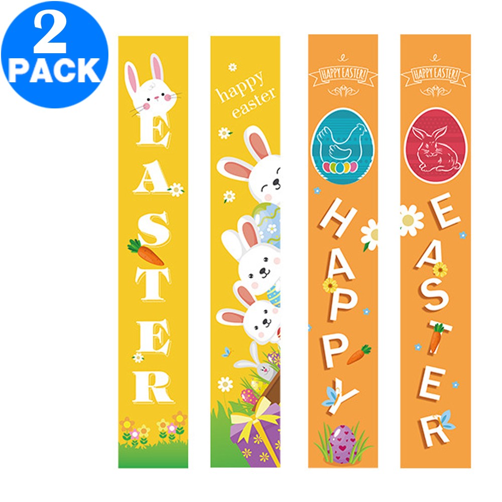 2 Pairs of Happy Easter Banner Easter Porch Sign Door Decoration Easter Decoration Style 1 Style 5