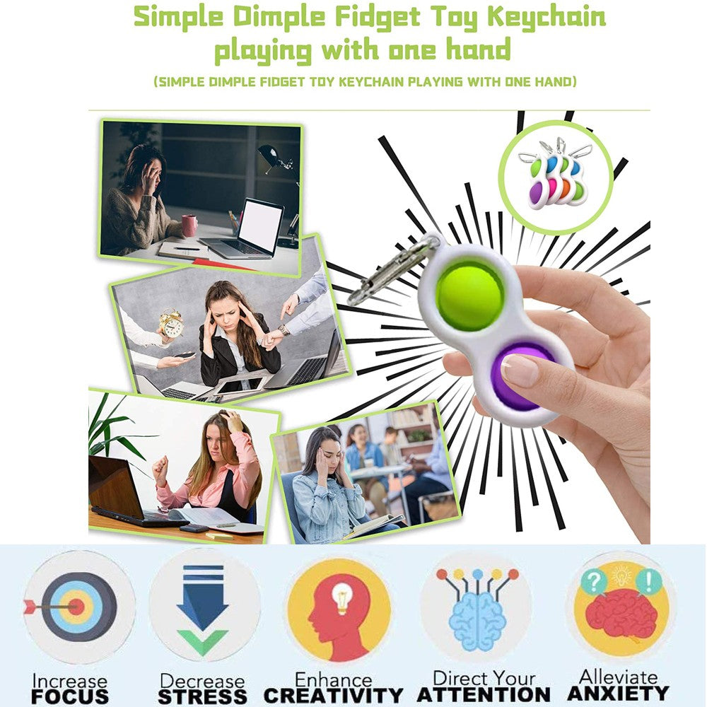 4 X Simple Dimple Fidget Keychain Pressure Reliever Push Pop Pop Bubble Stress Relief Toy for Kids and Adults Random Colour