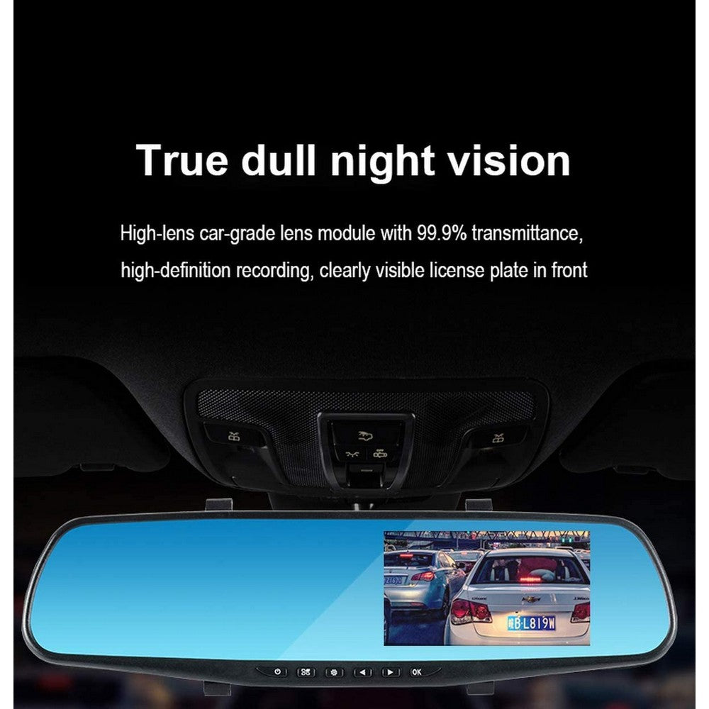 Full HD 1080P Car Rearview Anti Glare Blue Mirror Dash Cam Dual Lens Car Camera NOT Touchscreen with Night Vision Loop Recording WITHOUT SD CARD