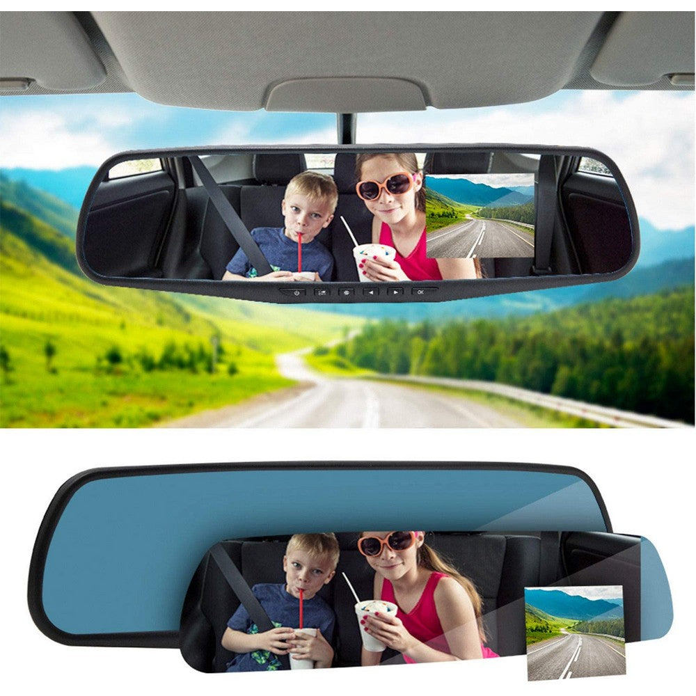 Full HD 1080P Car Rearview Anti Glare Blue Mirror Dash Cam Dual Lens Car Camera NOT Touchscreen with Night Vision Loop Recording WITHOUT SD CARD
